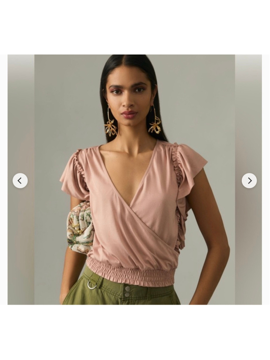 Anthropologie Tops - Women's Anthropologie Pink Ruffle Sleeve Wrap Blouse XS